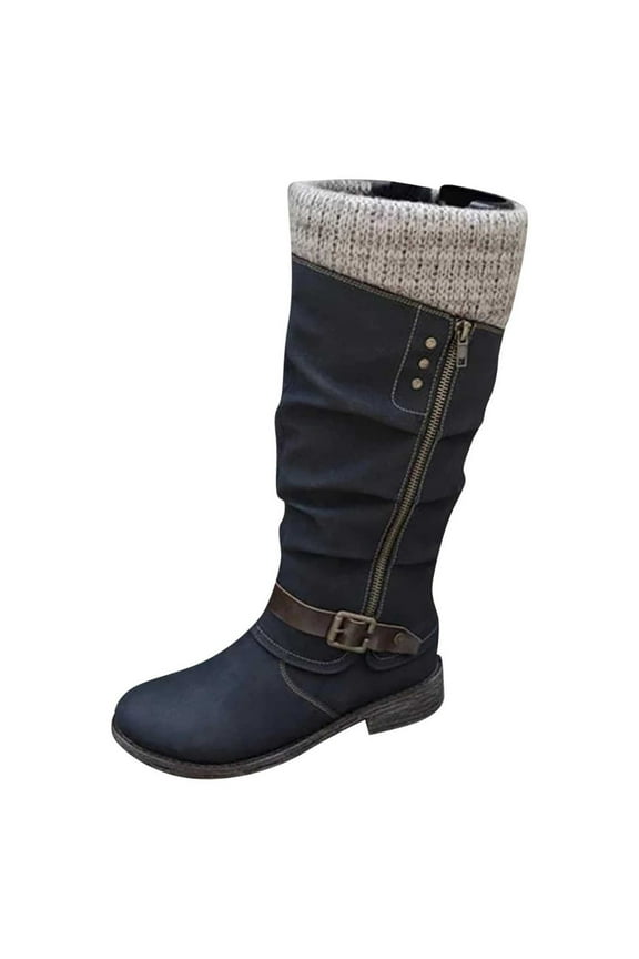 Ichuanyi Womens Shoes Women Fashion Western Style Cowboy Riding Boots Casual Warm Knee Middle Tube Boots Shoes