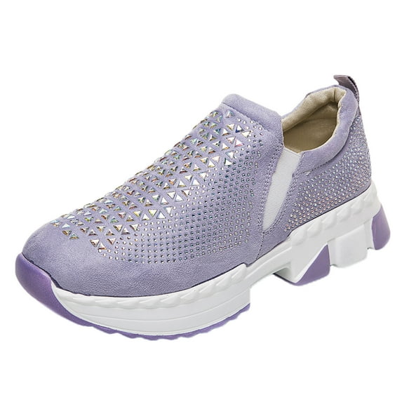 Ichuanyi Womens Shoes Women's Breathable Rhinestone Sneakers Slip On Shoes Women Casual Shoes