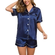 Ichuanyi Womens Silk Satin Pajamas Set Two-Piece Sleepwear Loungewear Button-Down Sets