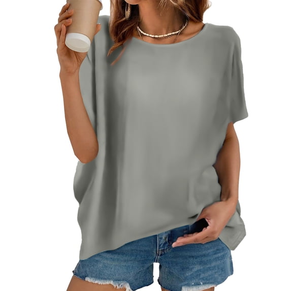 Ichuanyi Womens Sleeve Summer Tops Casual T Shirts Solid Round-Neck Short Sleeve Side Slit Casual T-shirt Blouse