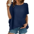 thumbnail image 1 of Ichuanyi Womens Sleeve Summer Tops Casual T Shirts Solid Round-Neck Short Sleeve Side Slit Casual T-shirt Blouse, 1 of 8