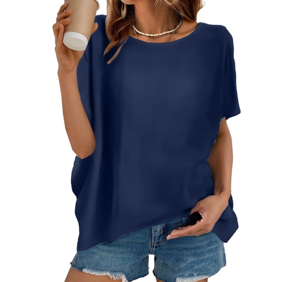 Ichuanyi Womens Sleeve Summer Tops Casual T Shirts Solid Round-Neck Short Sleeve Side Slit Casual T-shirt Blouse