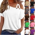 thumbnail image 1 of Ichuanyi Womens Solid Color Double Strap Short Sleeve T-Shirt Loose Fit Tank Top Casual Summer Camisole Blouse, Blue, S, 1 of 6