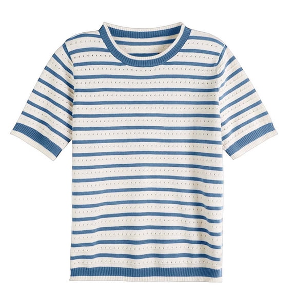 Ichuanyi Womens Stripe Tops 2026 Summer Short Sleeve Crewneck Lightweight Casual Pullover Shirts