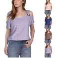 thumbnail image 1 of Ichuanyi Womens Summer Cold Off Shoulder Tops 2026 Casual Cute Short Sleeve Loose Fit T Shirts Blouse, 1 of 8