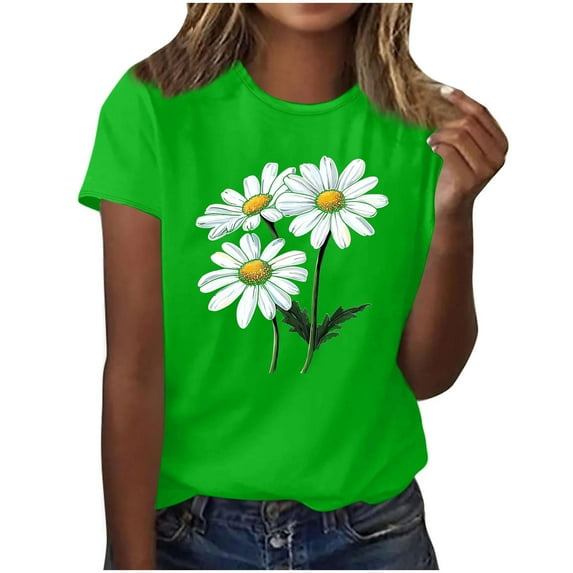 Ichuanyi Womens Summer Tops 2025 Casual Crew Neck Blouses Trendy Outfits Printed Shirt Loose Fit Tees Short Sleeve Tops