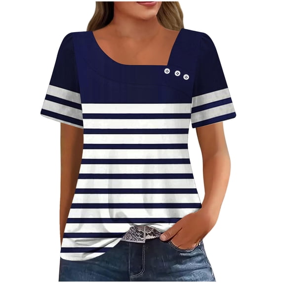 Ichuanyi Womens Summer Tops Casual Short Sleeve Non-Position Printed Button-Down Square Neck Blouses Shirts