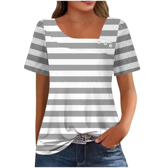 Ichuanyi Womens Summer Tops Casual Short Sleeve Non-Position Printed Button-Down Square Neck Blouses Shirts