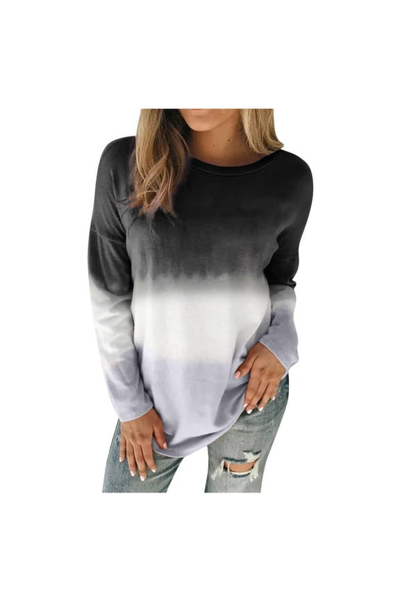 Ichuanyi Womens Sweatshirts Winter Fall Women Plus Size Tie-Dye Printed Gradient Pullover Long Sleeve Sweatshirt Top