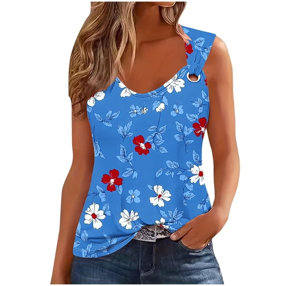 Ichuanyi Womens Tank Tops Summer Print Camisole T-Shirts Crew Neck Loose Fit Cami Shirts Sleeveless Tank