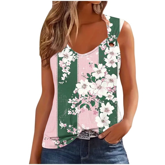 Ichuanyi Womens Tank Tops Summer Print Camisole T-Shirts Crew Neck Loose Fit Cami Shirts Sleeveless Tank