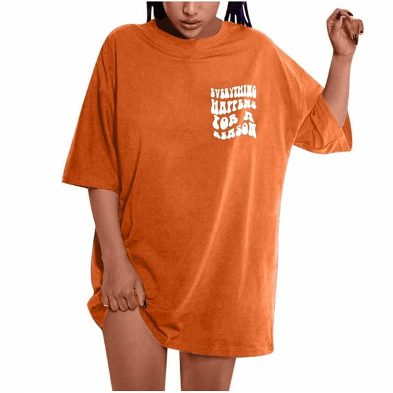 Ichuanyi Womens Tops Summer Oversized T Shirts For Women Plus Size Slogan Graphic Drop Shoulder Short Sleeve Tops Summer Loose Pullover Tees