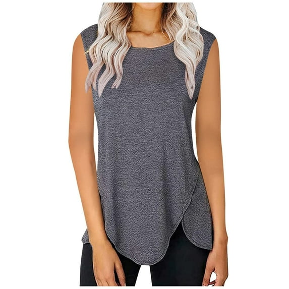 Ichuanyi Womens Tops Clearance Summer Women's Fashion Casual Solid Vest Round-Neck Loose Sleeveless T-shirt Pullover Tops