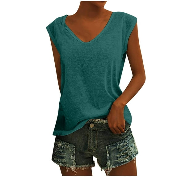 Ichuanyi Womens Tops Summer Womens Casual O-Neck Loose Soft Cap Sleeve Solid Color T-Shirt Blouse Tops