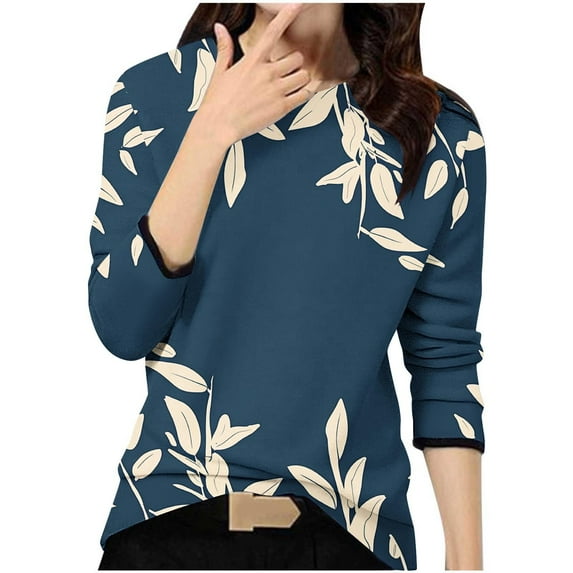 Ichuanyi Womens Tops, Fall and Winter Clearance Women's Fashion Casual O-Neck Stitching Contrast Color Long Sleeve T-shirt Blouse