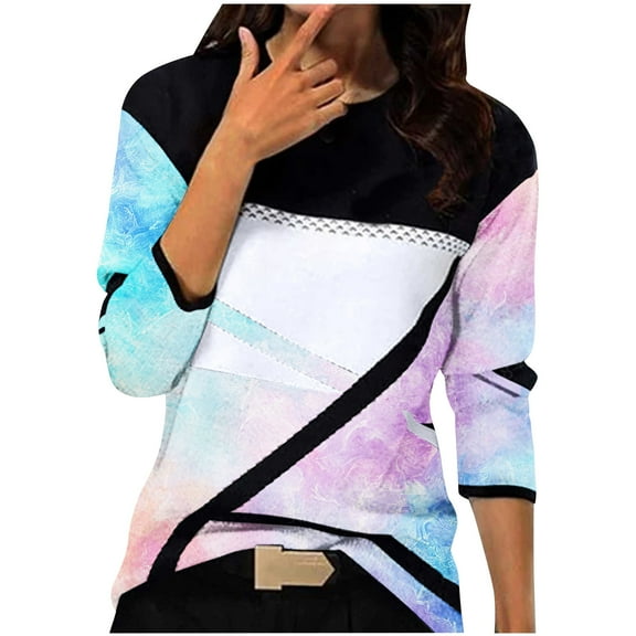 Ichuanyi Womens Tops, Fall and Winter Women's Fashion Casual O-Neck Stitching Contrast Color Long Sleeve T-shirt Blouse