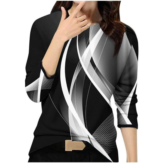 Ichuanyi Womens Tops, Fall and Winter Women's Fashion Casual O-Neck Stitching Contrast Color Long Sleeve T-shirt Blouse