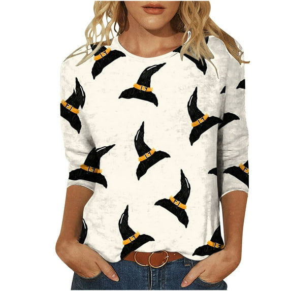 Ichuanyi Womens Tops, Fall and Winter Women's Hat Print Long Sleeve Tops Loose Blouse Casual O-Neck Graphic Tee Shirts Tunic