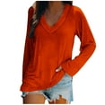 thumbnail image 1 of Ichuanyi Womens Tops, Fashion Women Casual V- Neck Solid Color Long-sleeved T-shirt, 1 of 4