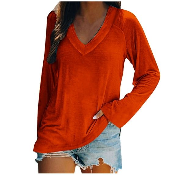 Ichuanyi Womens Tops, Fashion Women Casual V- Neck Solid Color Long-sleeved T-shirt