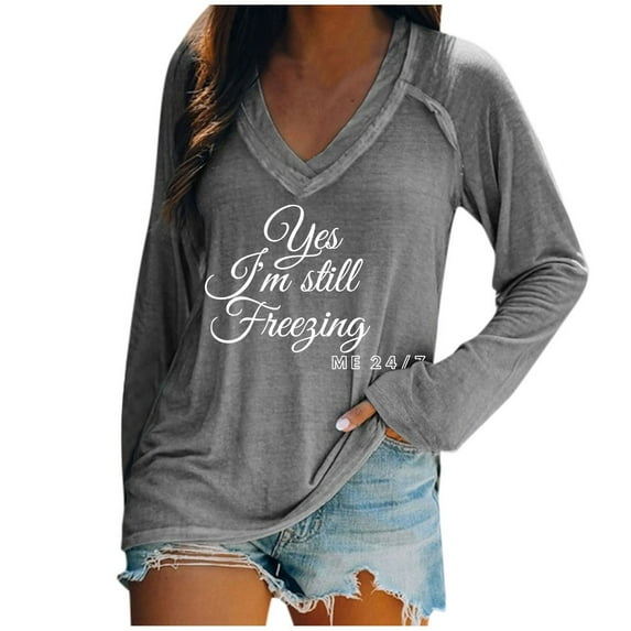 Ichuanyi Womens Tops, Fashion Women Casual V- Neck Solid Color Long-sleeved T-shirt