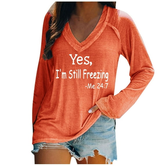 Ichuanyi Womens Tops, Fashion Women Casual V- Neck Solid Color Long-sleeved T-shirt