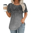 thumbnail image 1 of Ichuanyi Womens Tops Loose Short Sleeve T Shirts Chest Pleated Casual Round Neck Pullover, 1 of 6