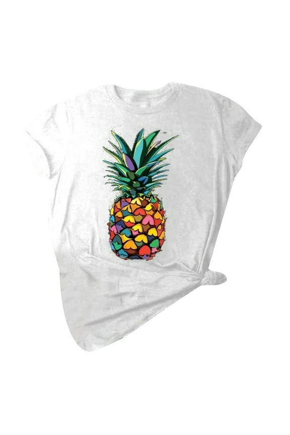 Ichuanyi Womens Tops O-Neck Short Sleeve Pineapple Printed T Shirt Casual Basic Blouse