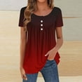 thumbnail image 1 of Ichuanyi Womens Tops Short Sleeve Summer Casual Crew Neck Shirts Floral Solid Blouse Pleated Tops, 1 of 6