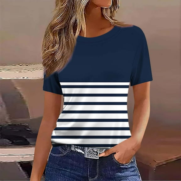 Ichuanyi Womens Tops Short Sleeve T Shirts 2025 Summer Round Neck Printed Tops Beach Vacation Fashion Tops