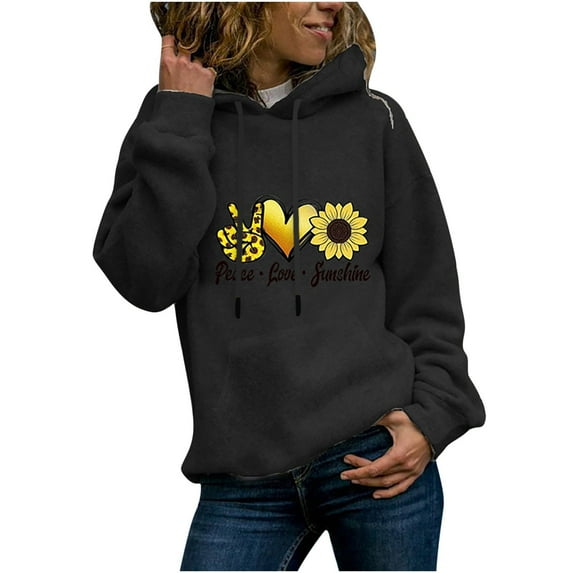 Ichuanyi Womens Tops, Summer Autumn Winter Ladies Long-Sleeved Pullover Print Round Neck Hooded Sweatshirt