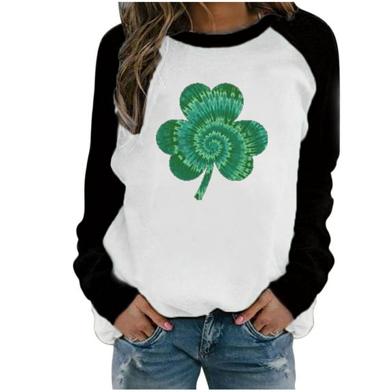 Ichuanyi Womens Tops, Summer Fashion Women's Spring Patchwork St. Patrick's Day Printed Long Sleeves Round Neck Casual Tee Tops