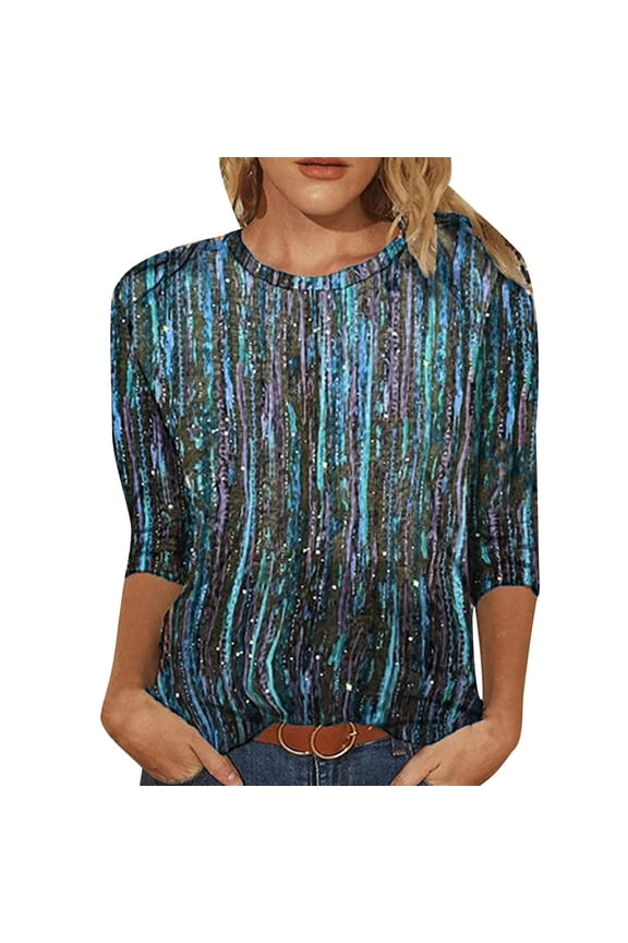 Ichuanyi Womens Tops, Summer Fashion Women's Spring Printed Mid-length Sleeves Round Neck Casual Tee Tops