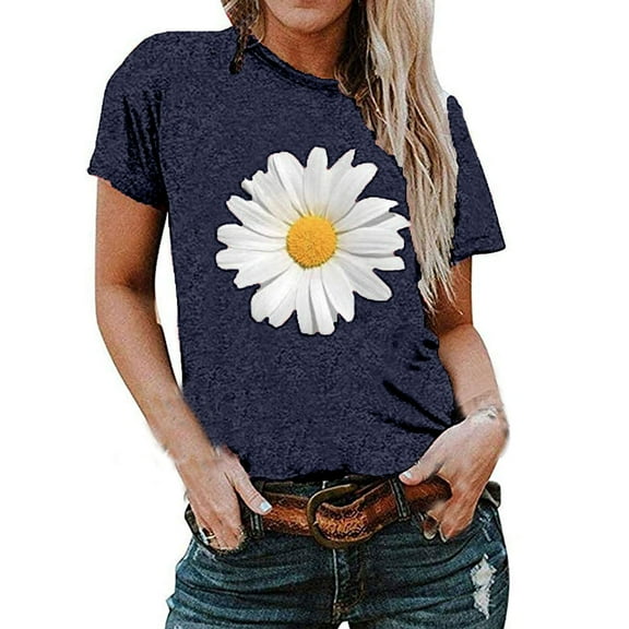 Ichuanyi Womens Shirts , Plus Size Women Short Sleeve Floral Printed Sunflower O-Neck Tops T-Shirt Blouse