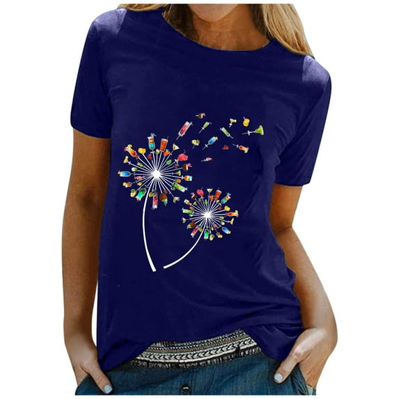 Ichuanyi Womens Tops, Summer Clearance Women Casual Letter Printing Short Sleeves O-Neck Loose T-Shirt Blouse Tops