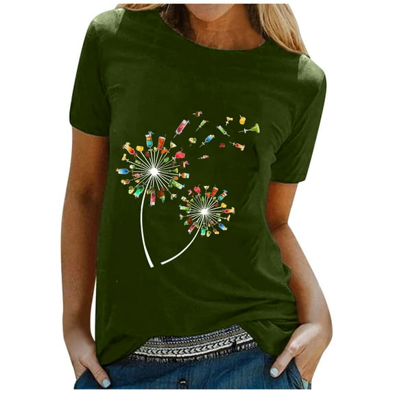 Ichuanyi Womens Tops, Summer Clearance Women Casual Letter Printing Short Sleeves O-Neck Loose T-Shirt Blouse Tops