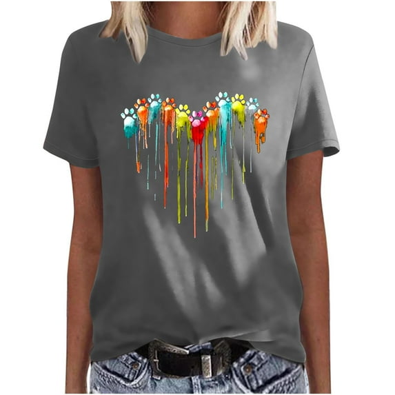 Ichuanyi Womens Tops, Summer Women Crewneck Love Print T-Shirts Print Tees Short Sleeve T-Shirt Blouse Tops