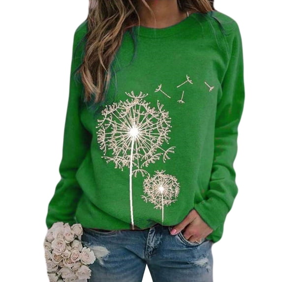 Ichuanyi Womens Tops, Summer Clearance Women Fashion Dandelions O-Neck Print Blouse Tops Long Sleeve Sweatshirt