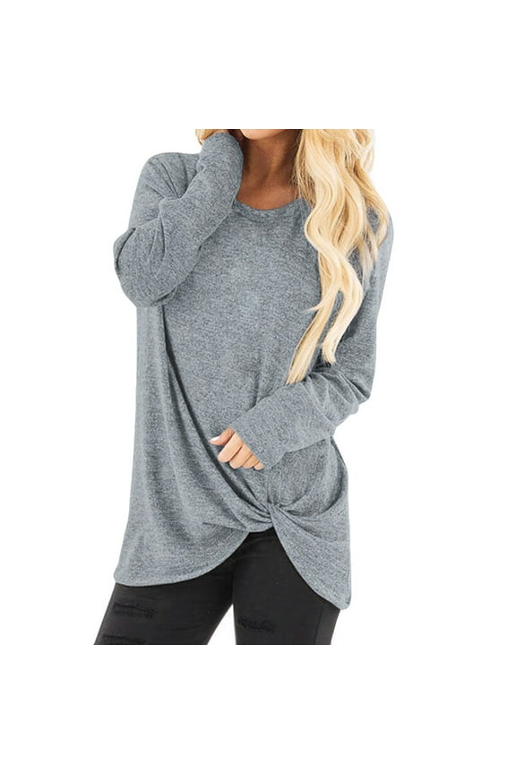 ICHUANYI Women's Fashion Tunic Tops for Leggings Casual Twist Knot Long Sleeve Tops Blouse Fall Winter Clothing 2023