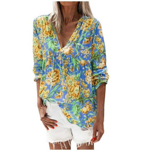 Ichuanyi Womens Tops, Summer Women Fashion Printed V-neck Casual Long Sleeve Blouse Tops