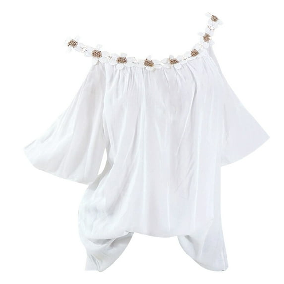 Ichuanyi Womens Tops, Summer Clearance Women Plus Size Strapless Lace Patchwork Short Sleeve O-Neck T-Shirt Blouse