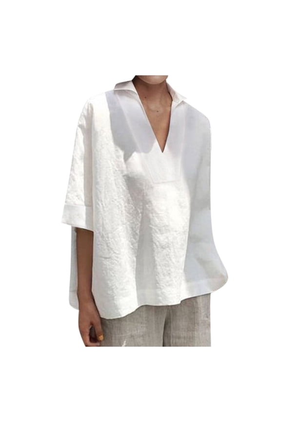 Ichuanyi Womens Tops, Summer Women Short Sleeve V Neck Casual Loose Tops Ladies Cotton Shirts Blouse