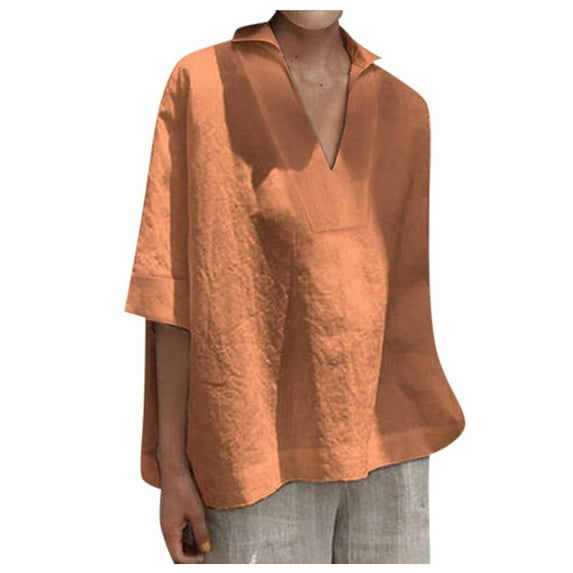 Ichuanyi Womens Tops, Summer Women Short Sleeve V Neck Casual Loose Tops Ladies Cotton Shirts Blouse