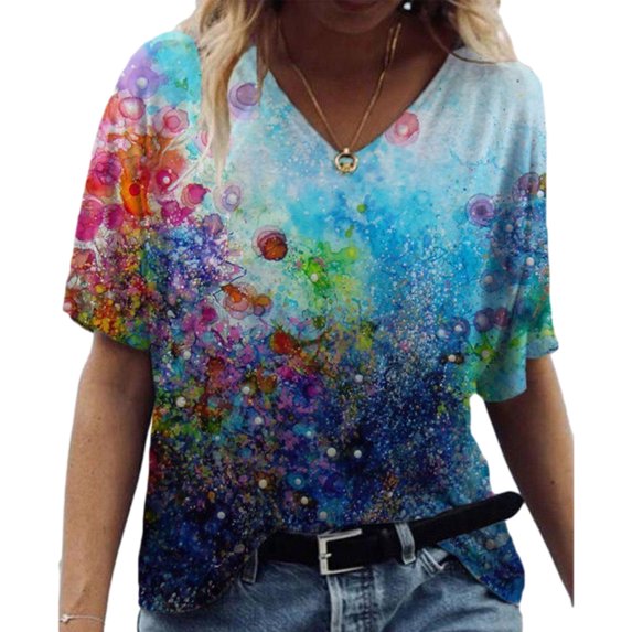 Ichuanyi Womens Tops, Summer Women Summer Fashion Short Sleeve V-neck Printing Casual Blouse T-shirt Tops