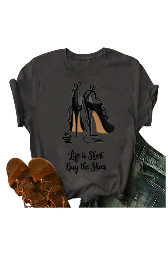 Ichuanyi Womens Tops, Summer Women's Fashion Floral Graphic Print Short Sleeve T-Shirt Casual Blouse