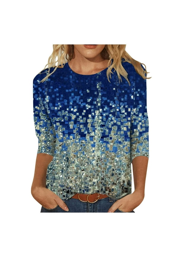 Ichuanyi Womens Tops, Summer Women's Print Long Sleeve Tops Loose Blouse Casual O-Neck Tee Shirts Tunic