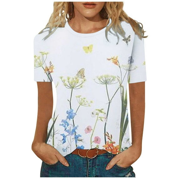 Ichuanyi Womens Tops, Summer Women's Print Short Sleeve Tops Loose Blouse Casual O-Neck Tee Shirts Tunic