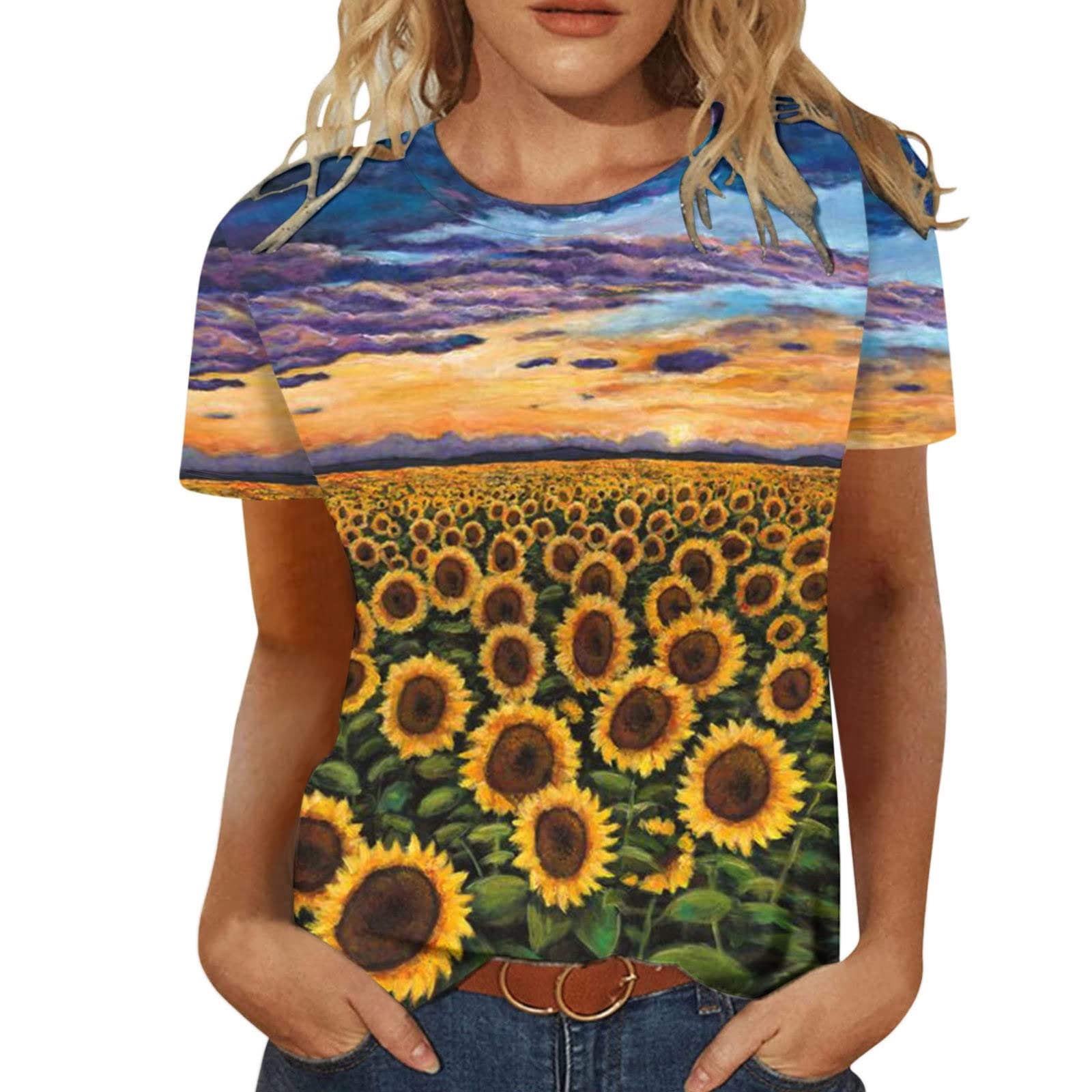 Women Summer Artsy Jacquard O Neck T Shirt