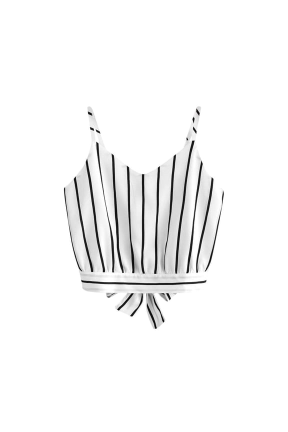 Ichuanyi Womens Tops, Summer Women's Self Tie Back V Neck Striped Crop Cami Top Camisole Blouse