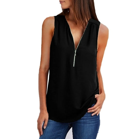 Ichuanyi Womens Tops, Summer Women's Summer Shirts Zip Casual Tunic V-Neck Rollable Blouse Tops T-Shirt